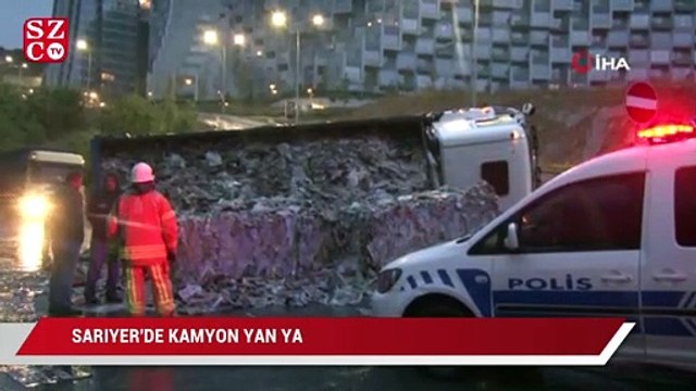 Sarıyer’de kamyon yan yattı: 1 yaralı