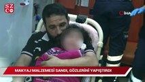 Makyaj malzemesi sandığı yapıştırıcıyla gözlerini yapıştırdı