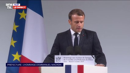 Hommage à la Préfecture: Emmanuel Macron salue "la maîtrise et le courage" du jeune gardien de la paix