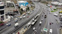 6 kişinin yaralandığı metrobüs kazasında olay yeri havadan görüntülendi