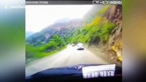 Huge boulder smashes car after tumbling down mountain in China