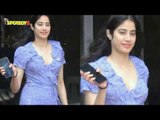 Janhvi Kapoor Looks Pretty As A Peach In Blue Wrap Dress | SpotboyE