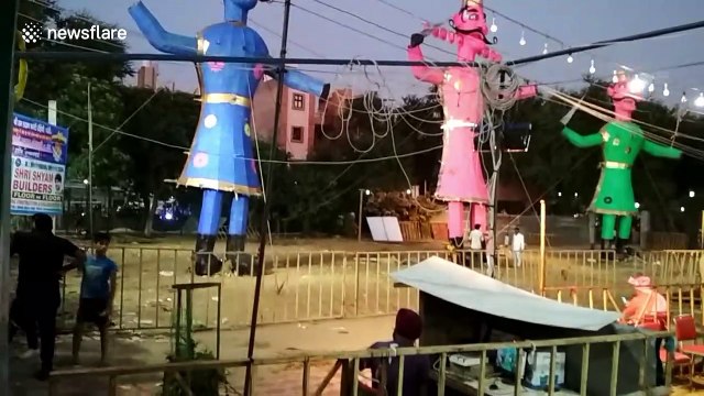 Devotees in India ignite massive 50 foot effigy to launch Dussehra festival
