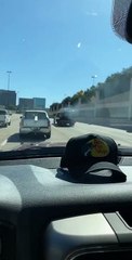 Flatbed Truck Tows Flaming Car
