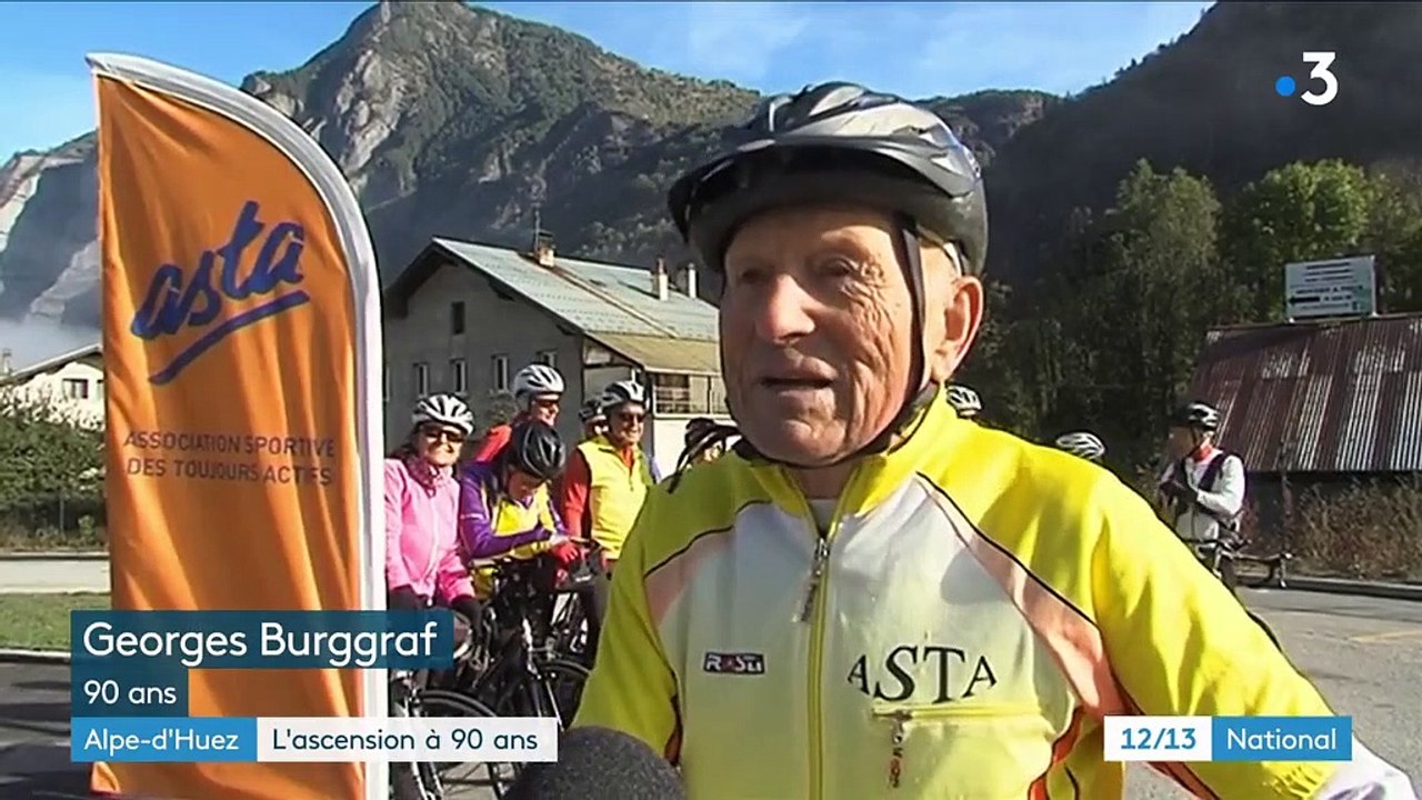 À 90 ans, l'ancien champion de moto Georges Burggraf gravit l'Alpe d'Huez à vélo
