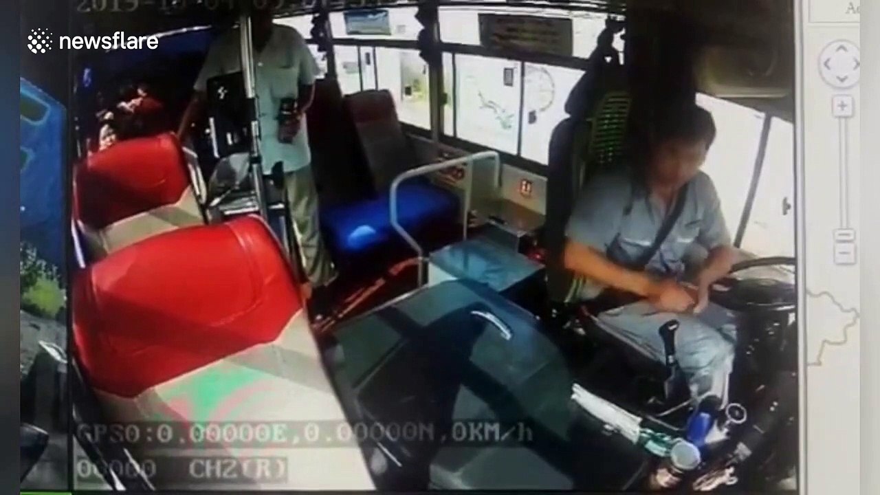 Elderly Chinese man attacks bus driver after he...