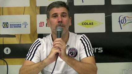 Sylvain Francisco et Jean-Christophe Prat après la victoire de Paris Basket à Fos