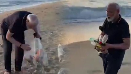 Narendra Modi shared a video of collecting Trash  at a beach in Mamallapuram | Oneindia Kannada