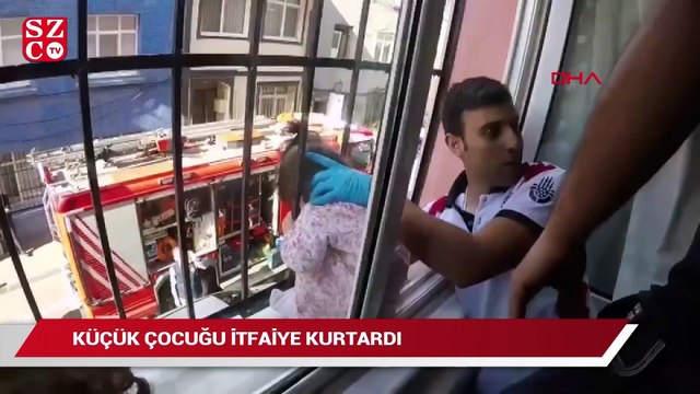 Pencere korkuluklarına başı sıkışan küçük çocuğu itfaiye kurtardı
