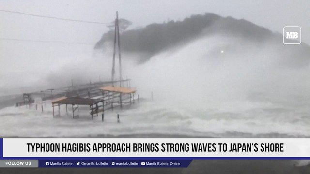 Typhoon Hagibis approach brings strong waves to Japan's shore