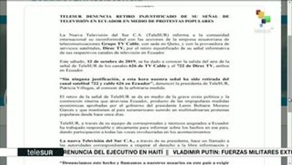 teleSUR denuncia el retiro injustificado de su señal en Ecuador