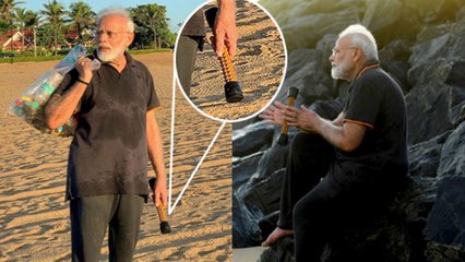 What is Modi Holding In His Hands While Strolling Kovalam Beack in Mamallapuram