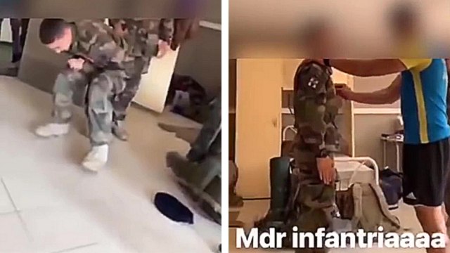 Des jeunes recrues du 35e Régiment d'Infanterie de Belfort se font frapper