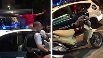 Un homme brise la fenêtre d'une voiture de police pour essayer de leur échapper