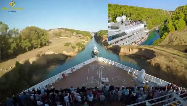 Cet énorme paquebot MS Braemar a réussi à traverser le canal très étroit de Corinthe en Grèce