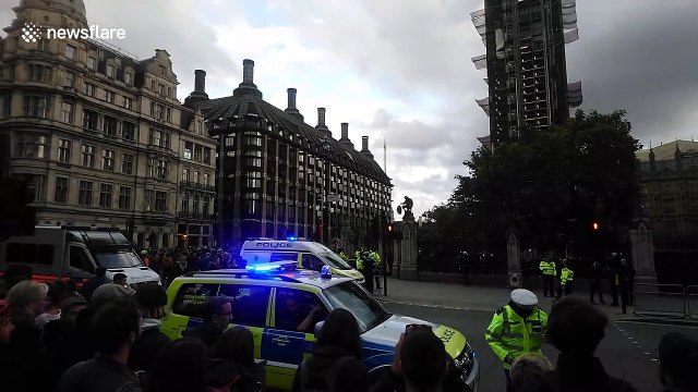 Extinction Rebellion protester climbs Palace of Westminster gates