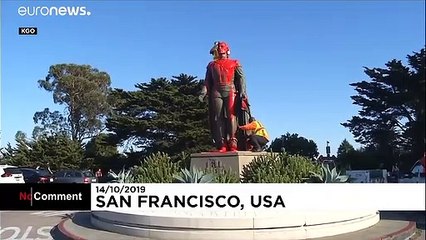 Christopher Columbus statue vandalised with red paint in San Francisco