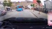 Motorist in China screams in terror as bus with no driver slides into his car