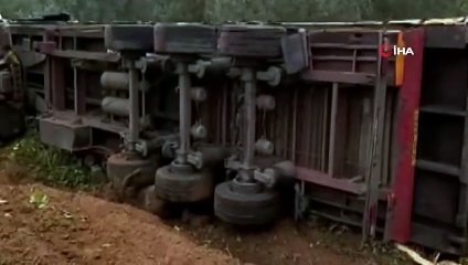 İznik'te Trafik Kazası, Şişe Yüklü Tır Zeytin Bahçesine Devrildi