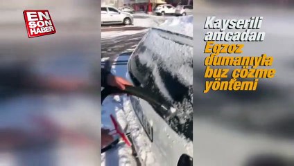 Kayserili amcadan Egzoz dumanıyla buz çözme yöntemi