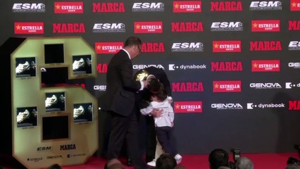 Lionel Messi is presented with his sixth European Golden Boot award