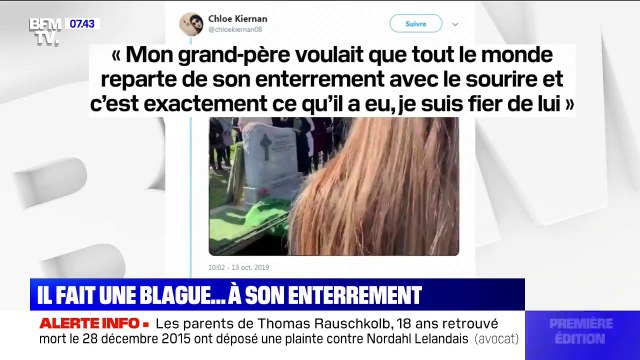 Hello ! C'est Shay ! Je suis dans la boîte ! Il fait une blague à son propre enterrement pour que ces proches repartent avec le sourire