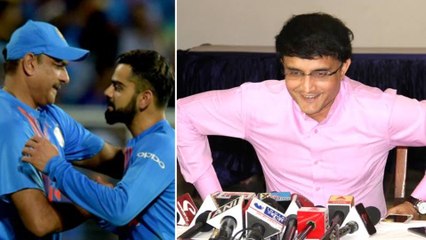 Скачать видео: Ganguly Cheeky Response To Question About Ravi Shastri || Oneindia Telugu