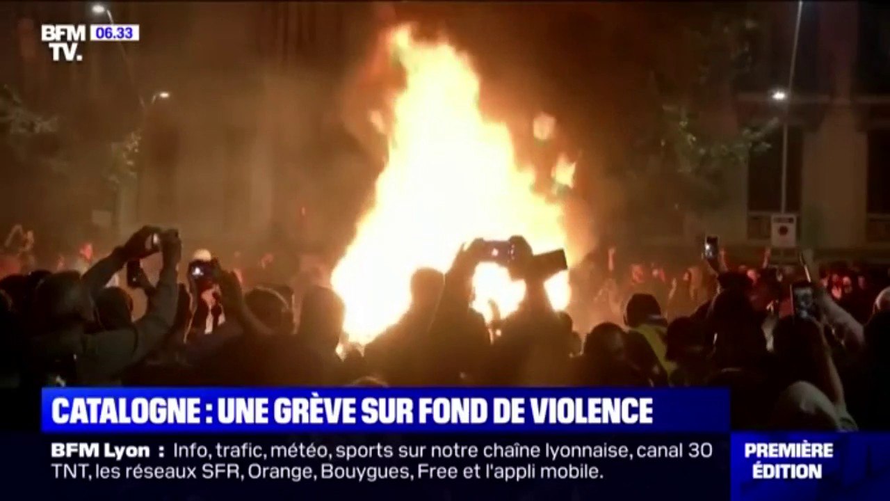 Catalogne: 4e nuit de violences alors qu'une grève générale est prévue aujourd'hui pour protester contre la condamnation des indépendantistes