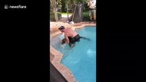 'Oh, now he's mad!': Florida man carries nearly nine-foot alligator like baby after wrestling it in family pool
