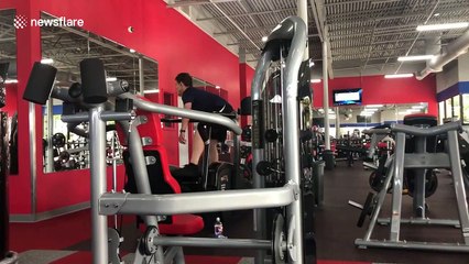 Hilarious US man demonstrates unusual technique on gym machine