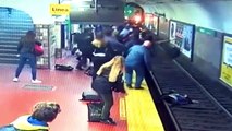 Bayılan kişinin metro gelirken raylara ittiği kadın ezilmekten son anda kurtuldu