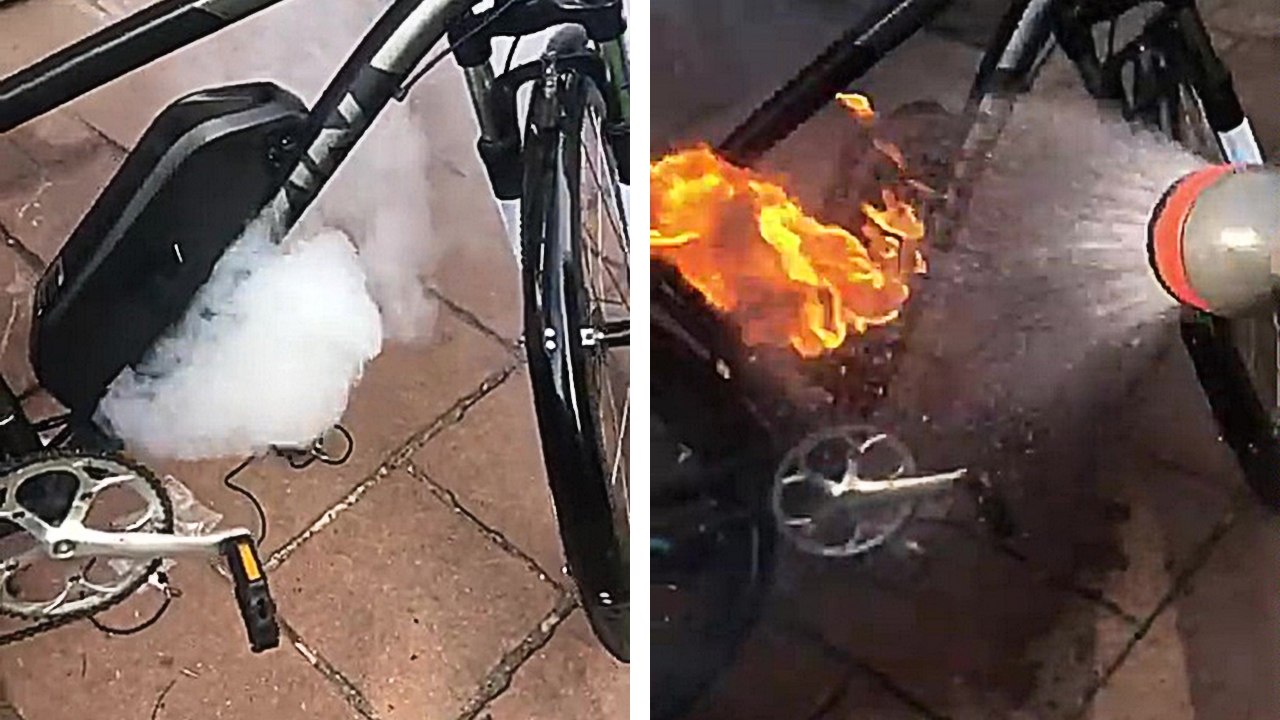 Impossible d'éteindre une batterie de vélo en feu