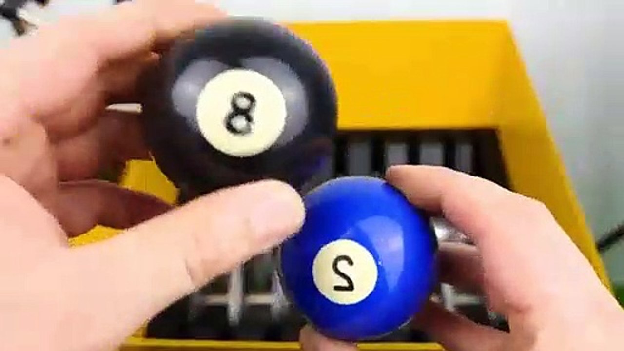 Billyard's ball is inserted into the crushing machine, what is the result?