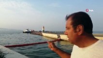 Denizde korkutan manzara...Denize sızan petrol türevi atıklar nedeniyle balıkçı barınağına giriş ve çıkışlarda yasaklandı