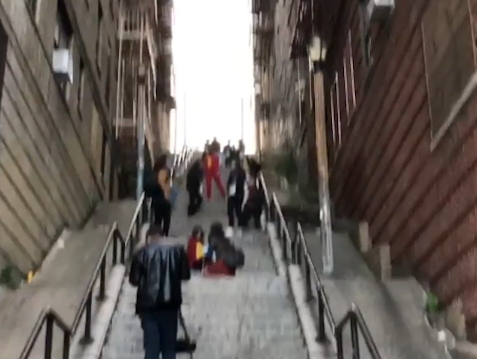 JOKER fans in the Joker Steps 'stairs scene' in the Bronx