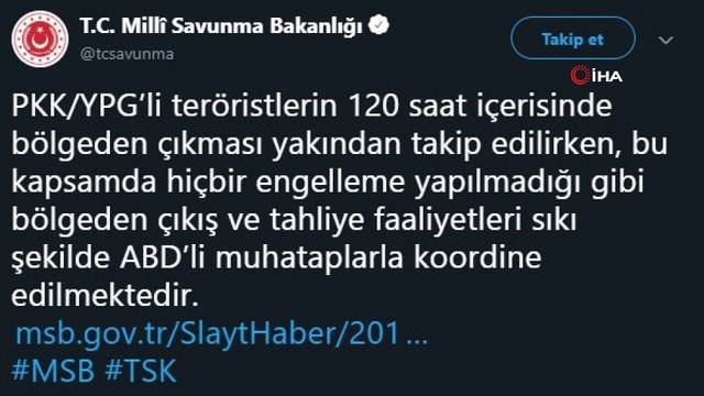 MSB: 'PKK/YPG'li teröristlerin çıkışı yakından takip ediliyor'