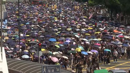 Video herunterladen: Hong Kong police and protesters exchange tear gas and petrol bombs