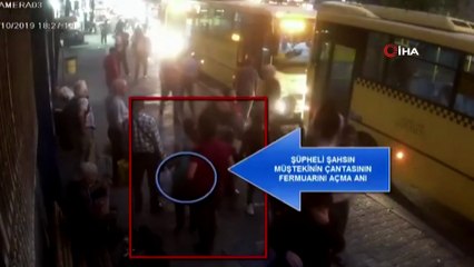 Otobüs duraklarına dadanan yankesici kamerada