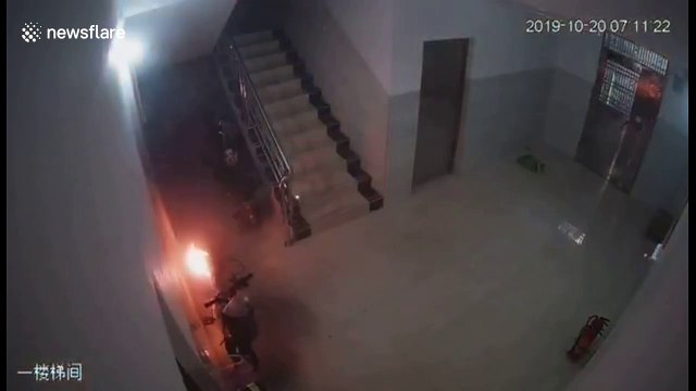 Electric scooter lets out around 30 balls of fire while charging in China