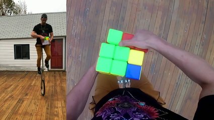No Big Deal, Just Solving A Rubik's Cube While Unicycling