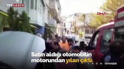 Satın aldığı otomobilin motorundan yılan çıktı
