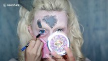 Norwegian makeup artist transforms herself into broken porcelain doll