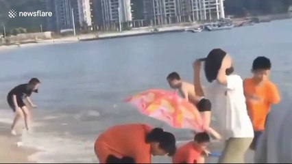 Beach-goers collect hundreds of fish that washed up in southern China