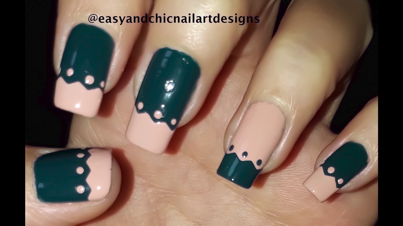 A Cute Nail Art Design with Trend Colors of Fall 2019 (Green and Nude)