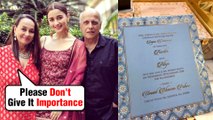 Alia Bhatt's Mom Soni Razdan, Mukhesh Bhatt REACT On Ranbir - Alia's Wedding Card