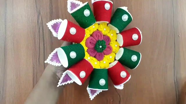 Beautiful wall decorating out of cotton buds and reuse coffee paper cups || amazing home decorating idea || craft ideas