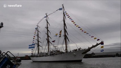 Argentina's Frigate A.R.A. Libertad arrives in London after 17 years