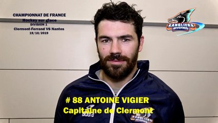 Hockey sur glace Interview Antoine Vigier # 88 Défenseur des Sangliers Arvernes (Clermont_VS_Nantes 2019-10-19)