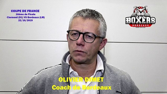 Hockey sur glace Interview Olivier Dimet Coach des Boxers de Bordeaux, 16èmes de Finale Coupe de France 2019-10-22 (Clermont vs Bordeaux)
