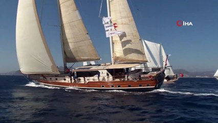 Sahil şeridinden geçen dev yelkenlileri turistler pür dikkat izledi